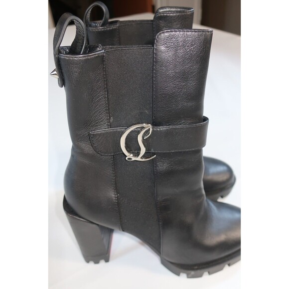 Christian Louboutin CL Chelsea Lug 100 Black Leather Ankle Boots Size 36 US 5 6 - Picture 4 of 15